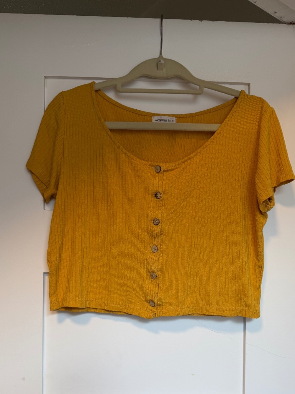Mustard Yellow Ribbed Button Front Crop Top Size M